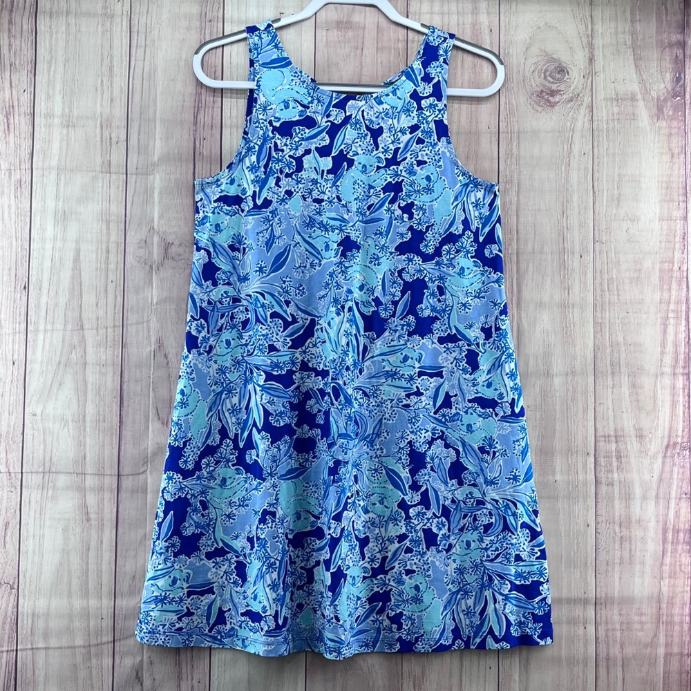 Lilly Pulitzer Koala‎ Print Blue Pima Cotton Strappy Back Shift Dress Womens M